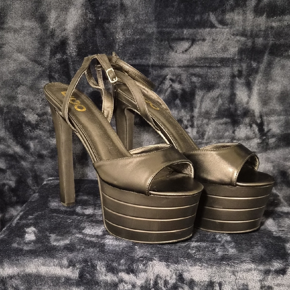EGO Black Strappy Platform Heels